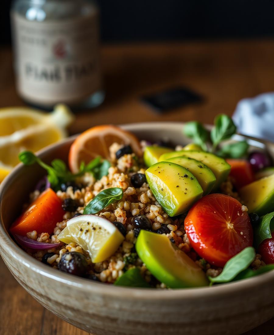 Bowl de salmón con vegetales frescos y arroz